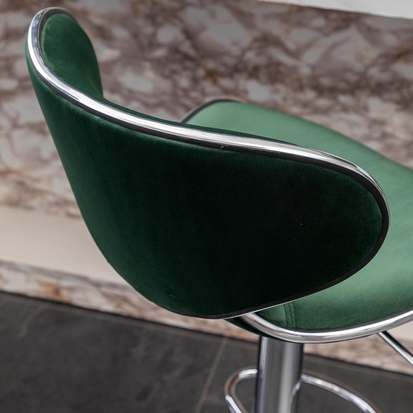 Green Velvet Upholstered Adjustable Swivel Bar Stools Set 2