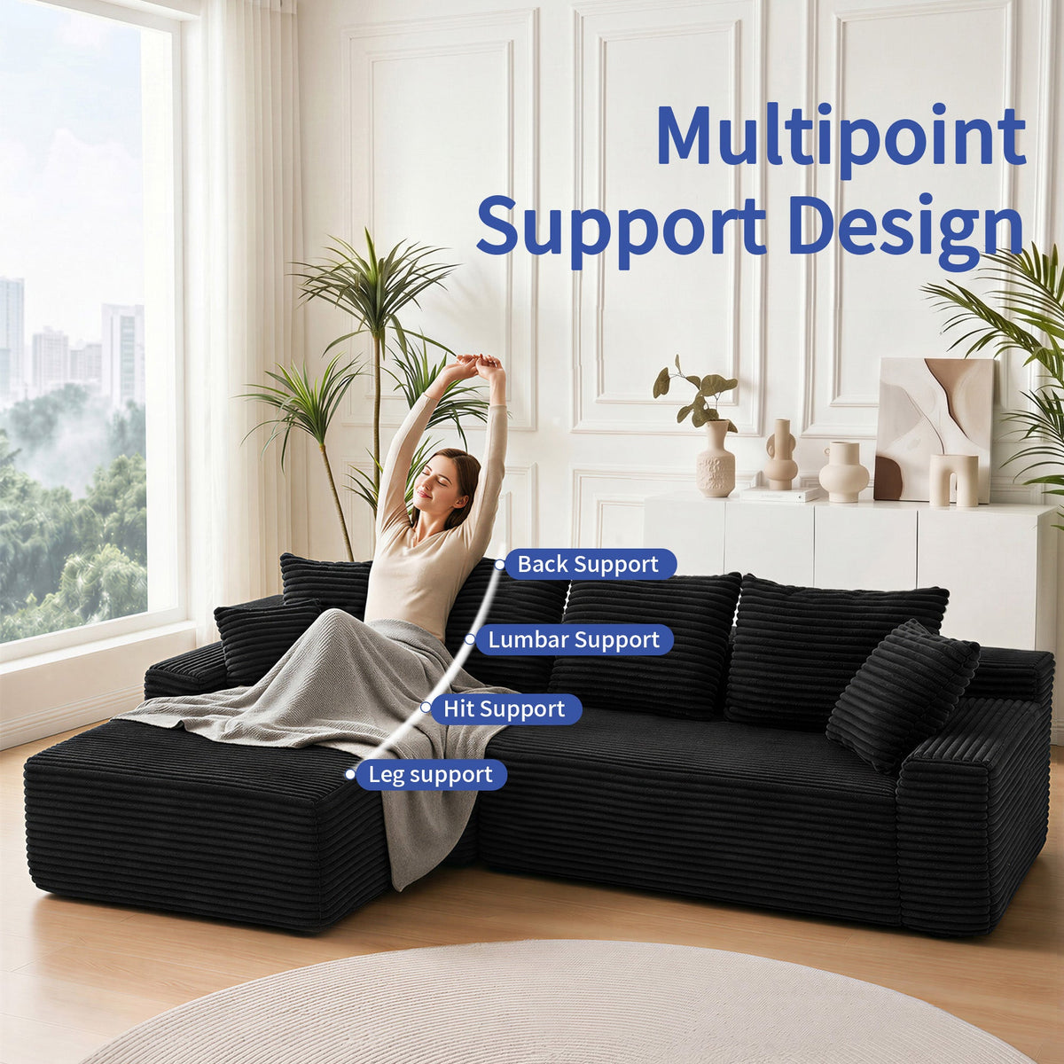 95" Sectional Couch - Modern Modular L-Shape Sofa