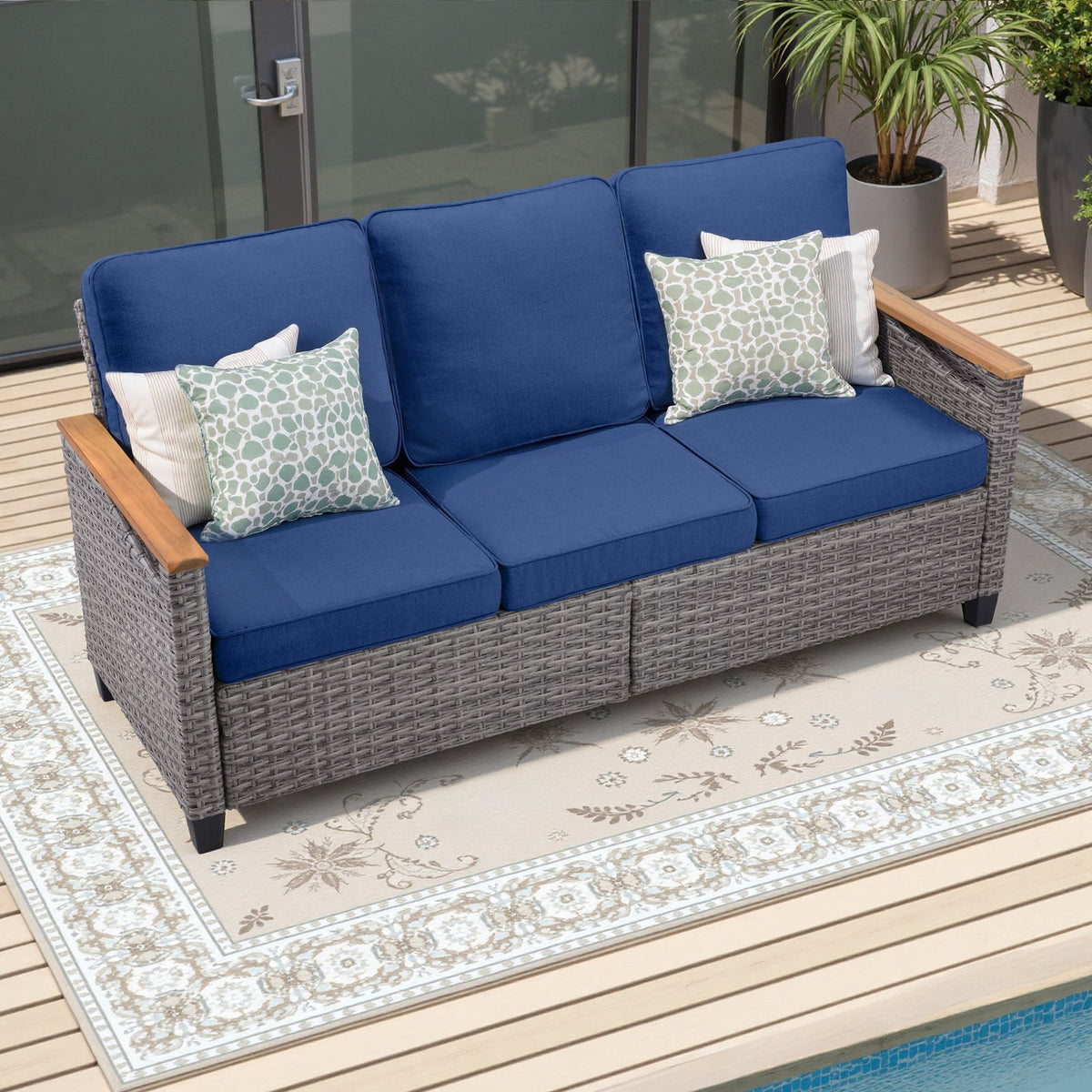 69.7" Wide Outdoor Wicker Patio Sofa, Deep Seating Outdoor Couch