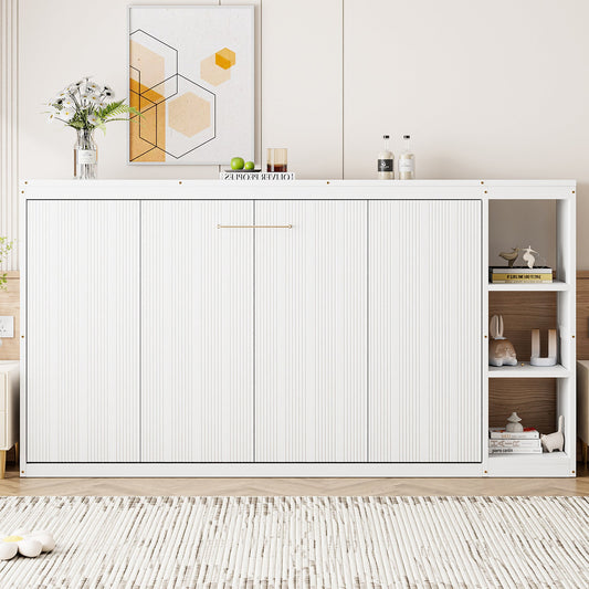 Twin Size Murphy Bed with Bookshelf, White