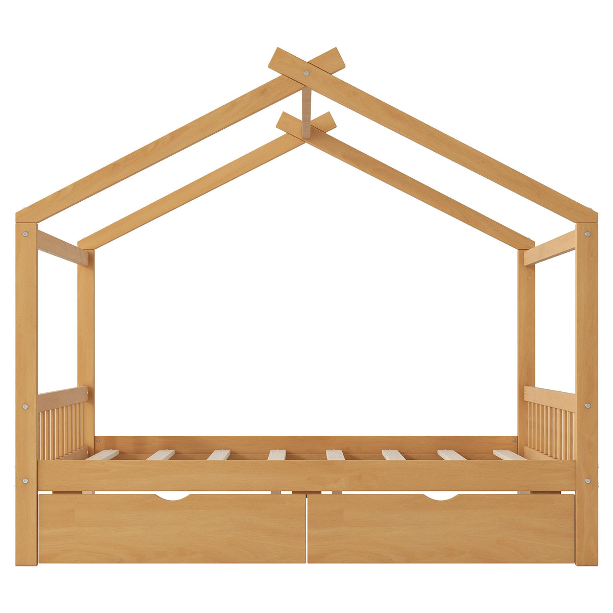 Full Size House Platform Bed with Two Drawers, Headboard and Footboard, Roof Design