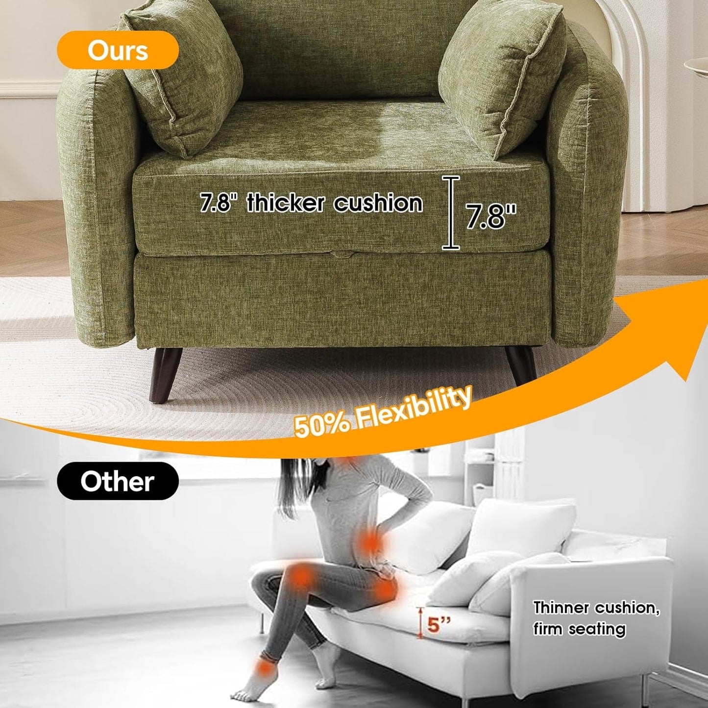 Green Chenille Oversized Accent Chair With Deep Storage