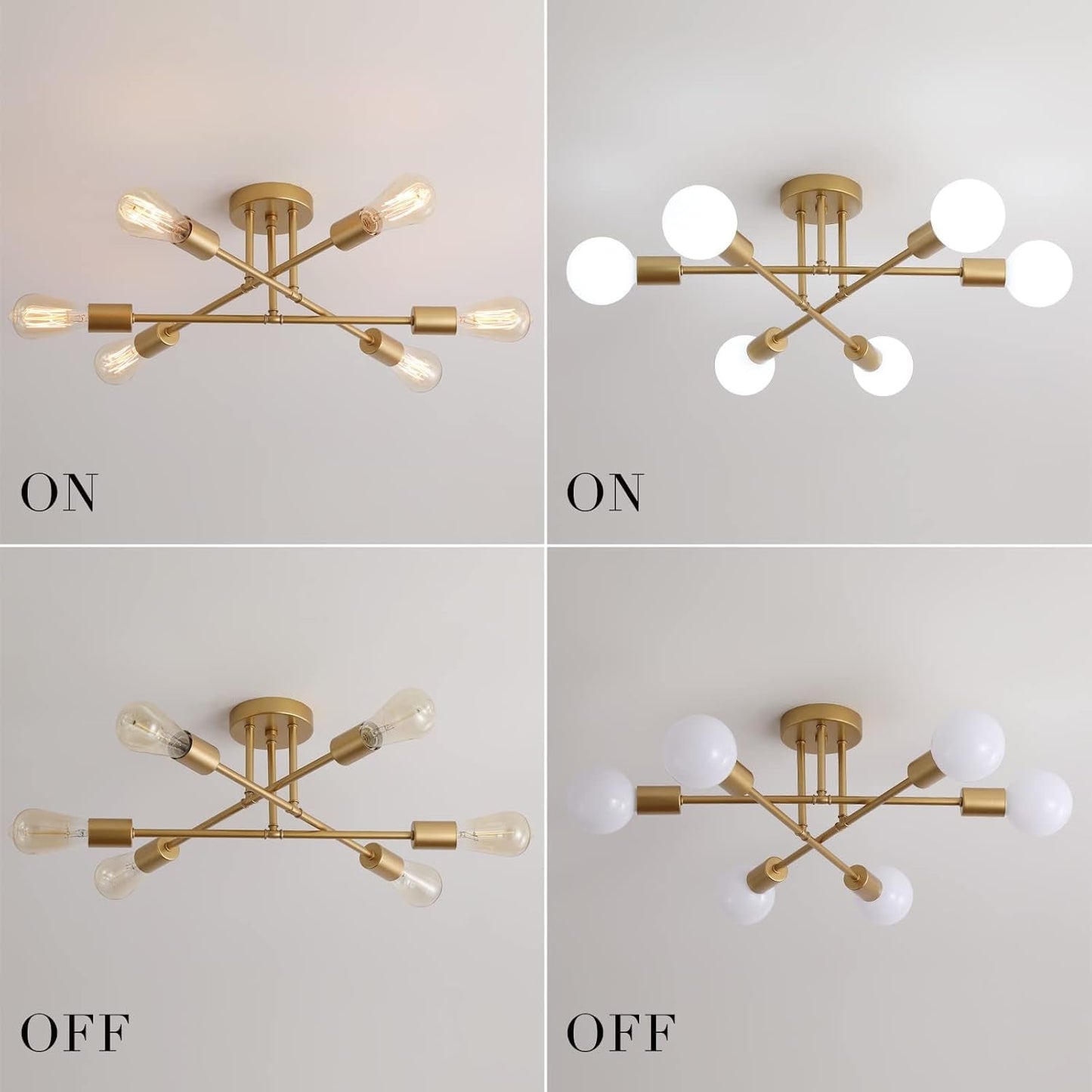 Gold Modern Sputnik Chandelier With 6 Adjustable Lights