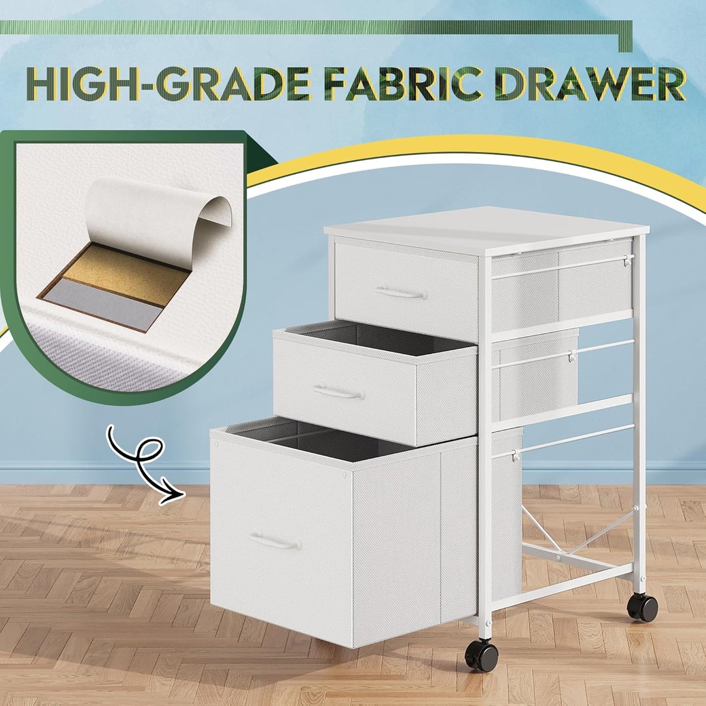 Mobile File Cabinet With 3 Drawers Rolling In White