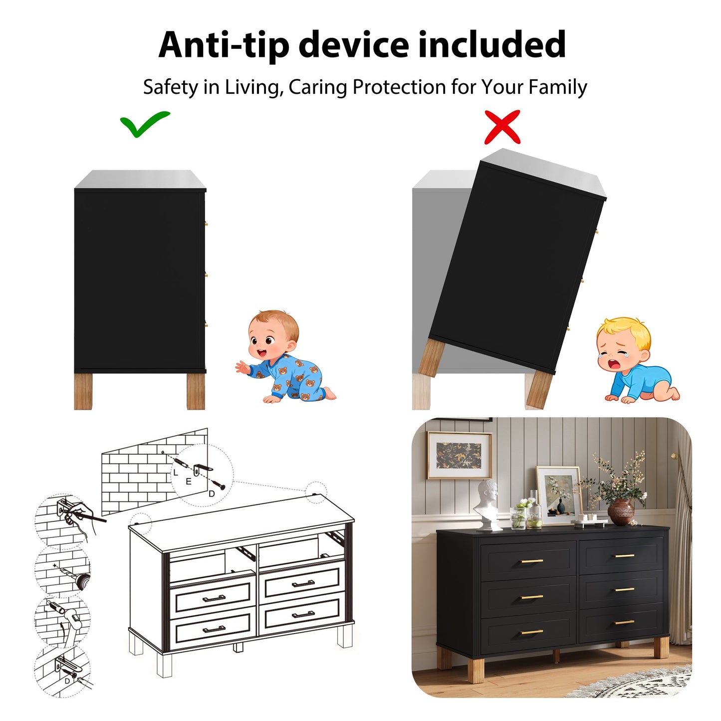 Modern 6-Drawer Double Dresser