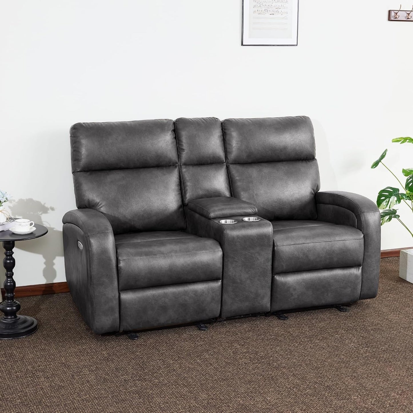 Dark Grey Zero Wall Power Recliner Loveseat With USB Ports