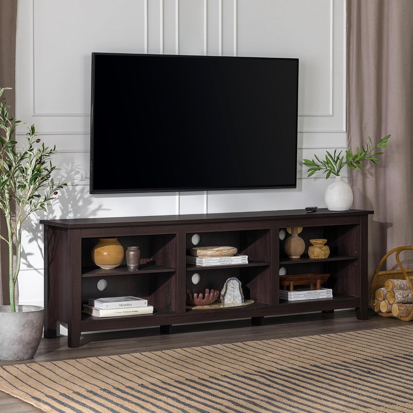 70 Inch TV Stand Espresso Finish With Adjustable Shelves