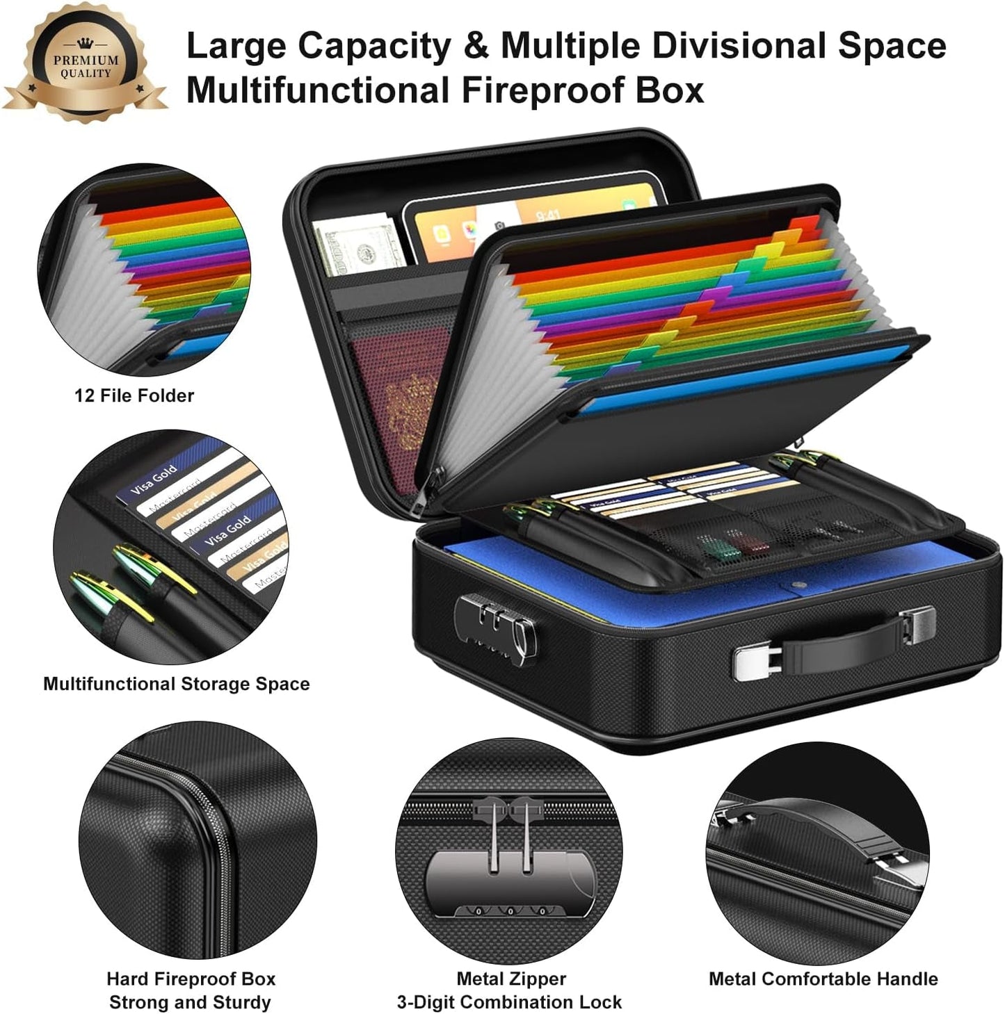 Fireproof Document Box Hard Shell Lock UL Certified