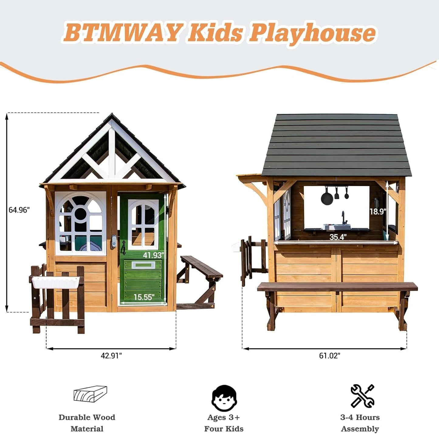 Cedar Gray Weather proof Kids Playhouse With Doorbell