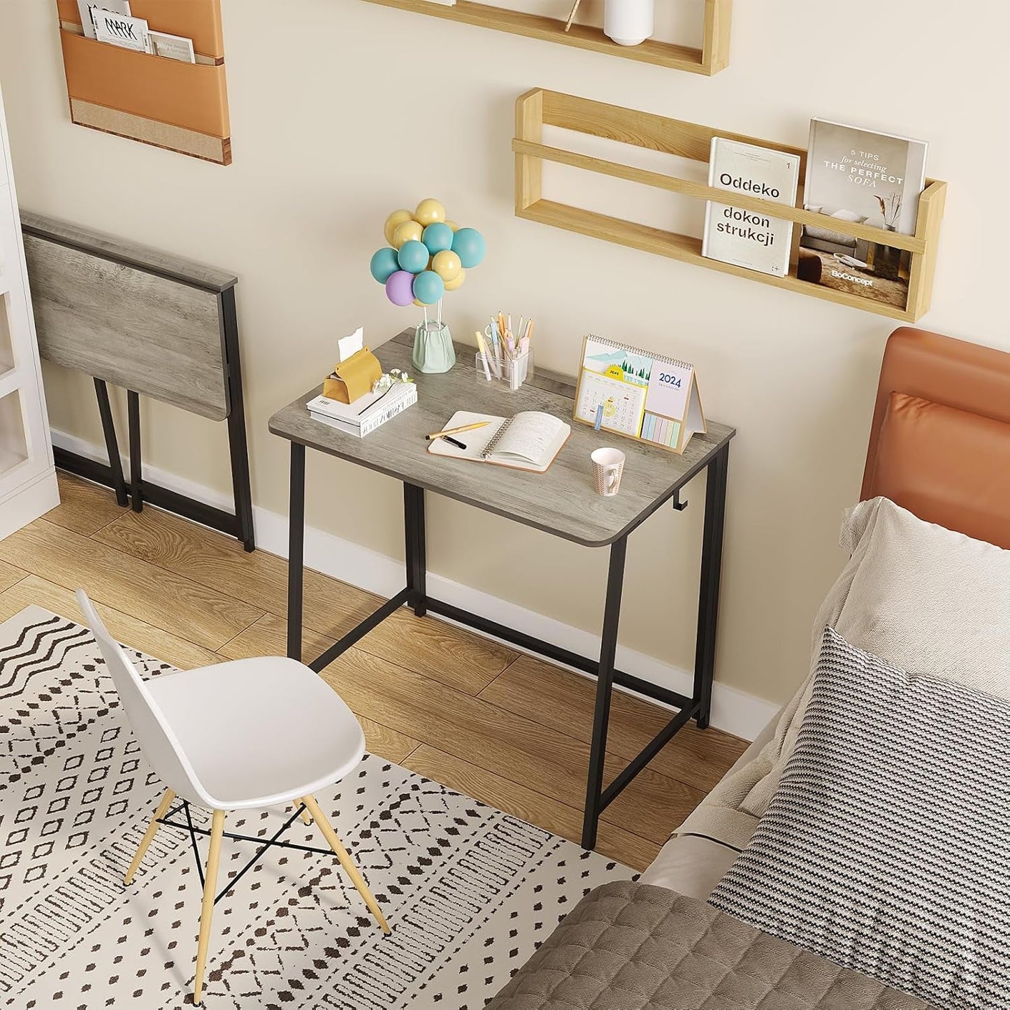 Folding Desk 31.5 Inch Gray Wash Fits Small Spaces