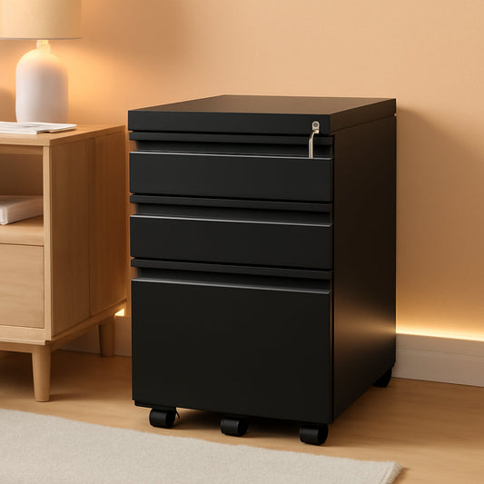 3 Drawer File Cabinet Under Desk Mobile Filing Cabinet With Lock For A4 Letter Legal Files Black