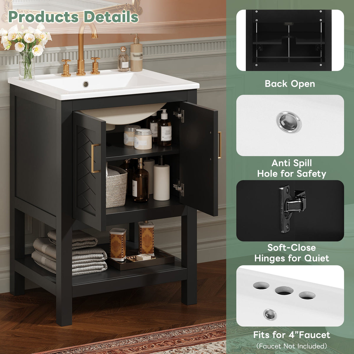 24" Modern Bathroom Vanity with Elegant Twill Design