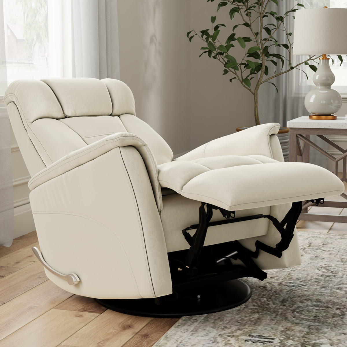Global Home Swivel Glider Recliner with Manual Adjustable Headrest & Footrest
