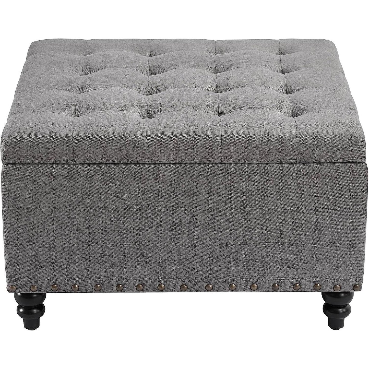 Grey Tufted Storage Ottoman Square For Living Room