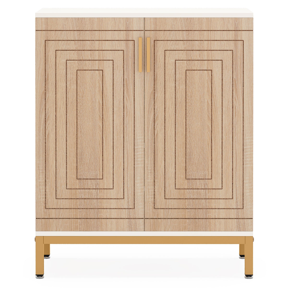 31.5" White & Natural Wood Shoe Cabinet