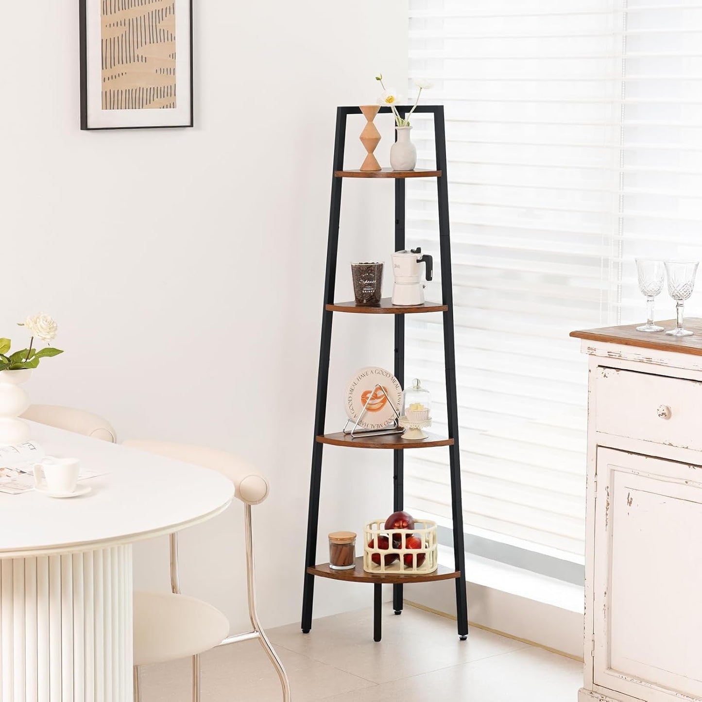 4 Tier Corner Bookshelf With Metal Frame Ladder Display