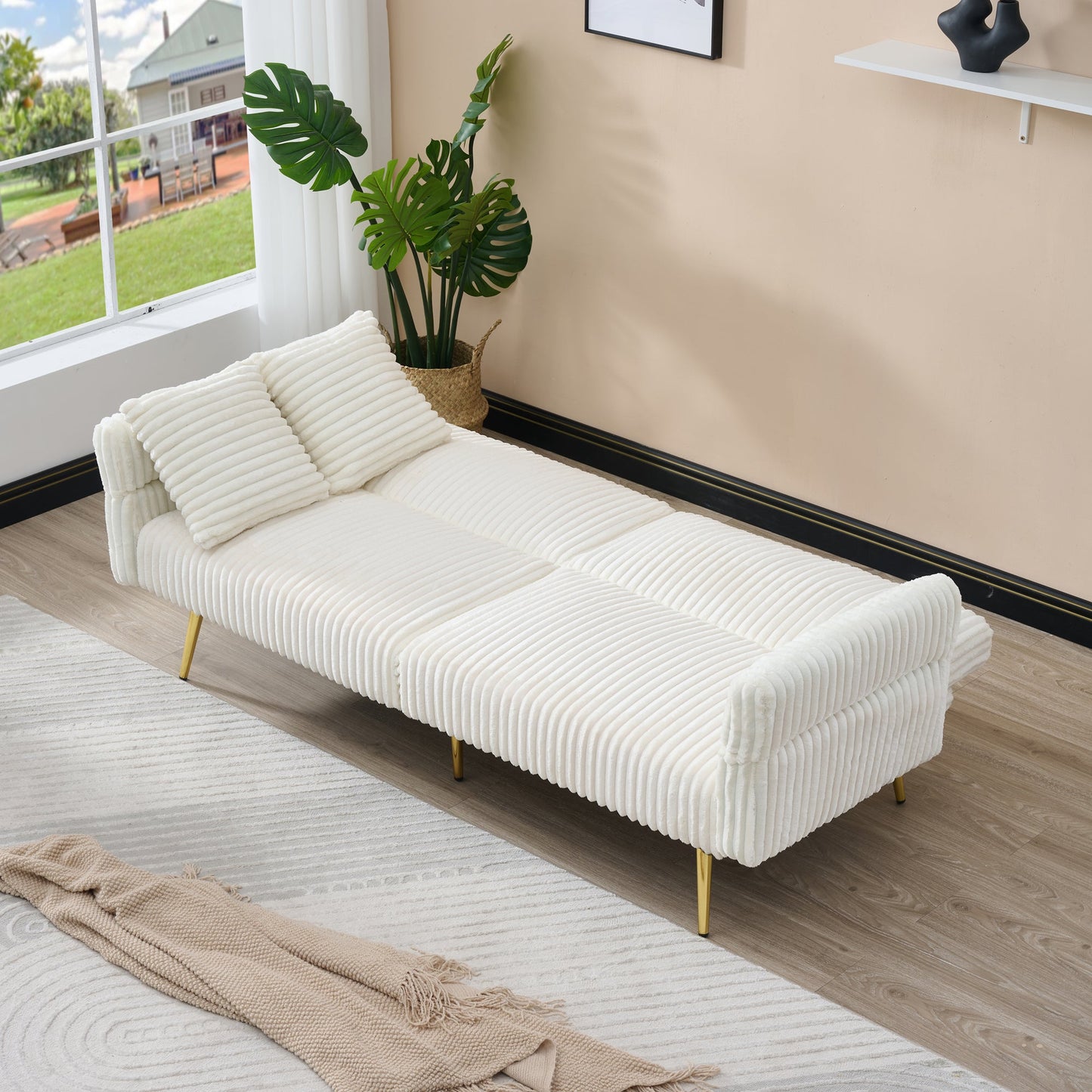 Corduroy Foldable Double Sofa Bed with Folding Armrests for Living Rooms and Small Spaces, 79 Inch