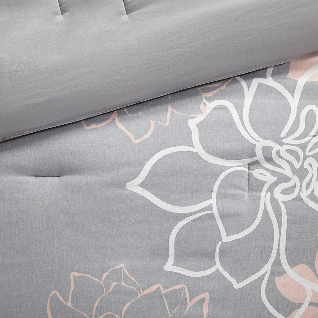 Printed Cotton Sateen Comforter Set Grey/Peach Twin/Twin XL