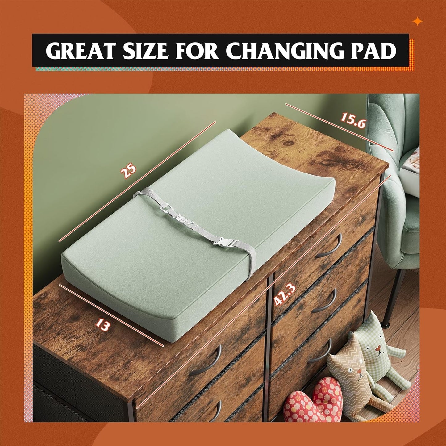 Rustic Brown 6 Drawer Dresser TV Stand For Bedroom