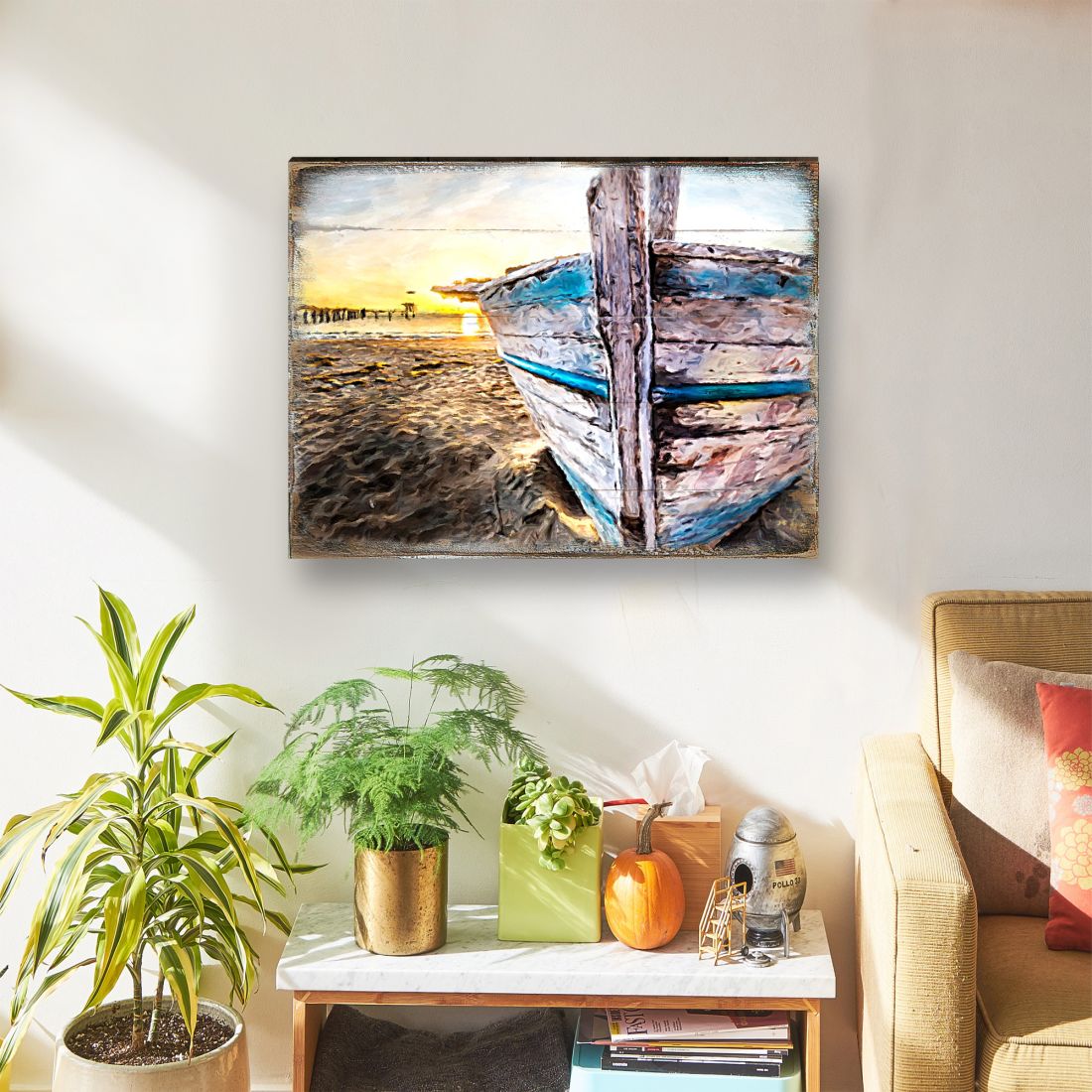 Boat on Shore Wood Wooden Coastal Wall Art by Nature Wonders - Coastal Sea-Life Decor - 95249B