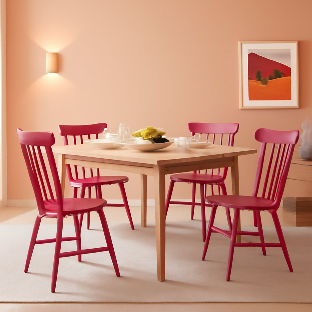 Raspberry Pink Spindle Side Chair Set of 2 Solid Oak