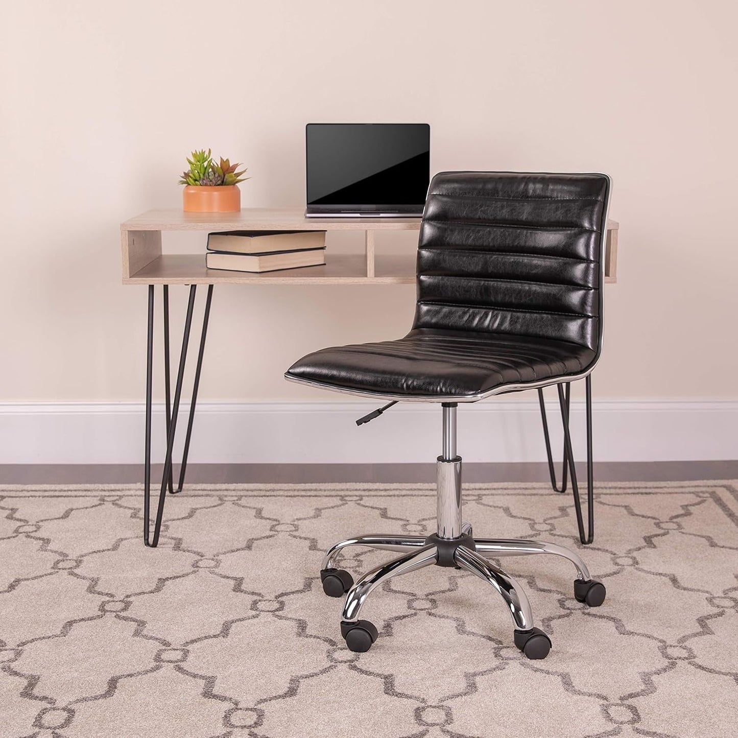 Alan Low Back Armless Black Ribbed Office Swivel Task Chair