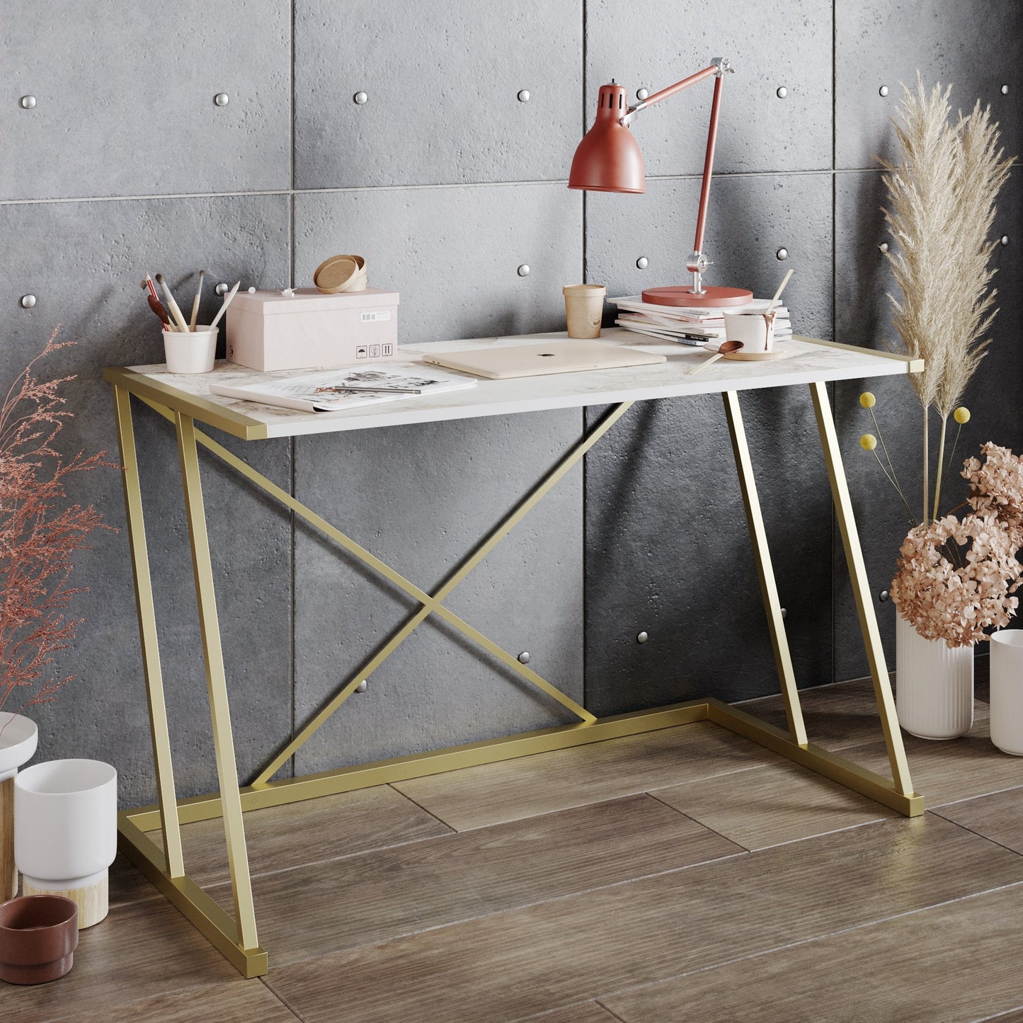 Anemon 47'' Wide Computer Desk with Crossbar Metal Frame