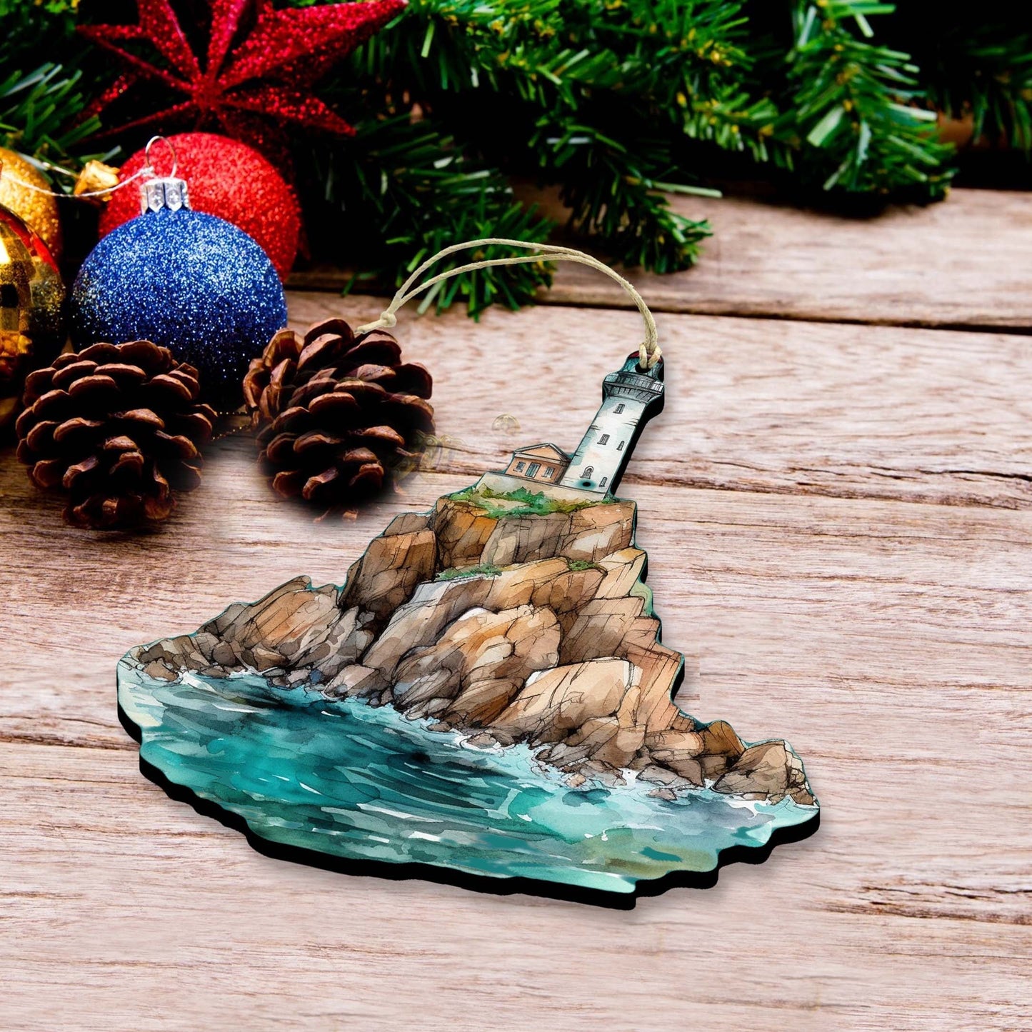 Lighthouse Decorative Eco Wood Ornaments Set of 3 by G. Debrekht - Coastal Decor - 8091022-S3