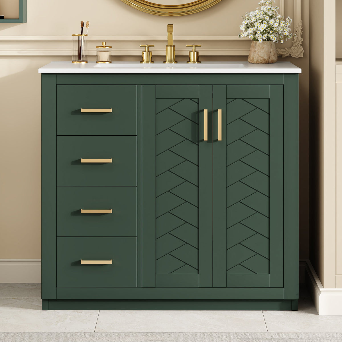 36" Bathroom Vanity With Ceramic Sink Combo