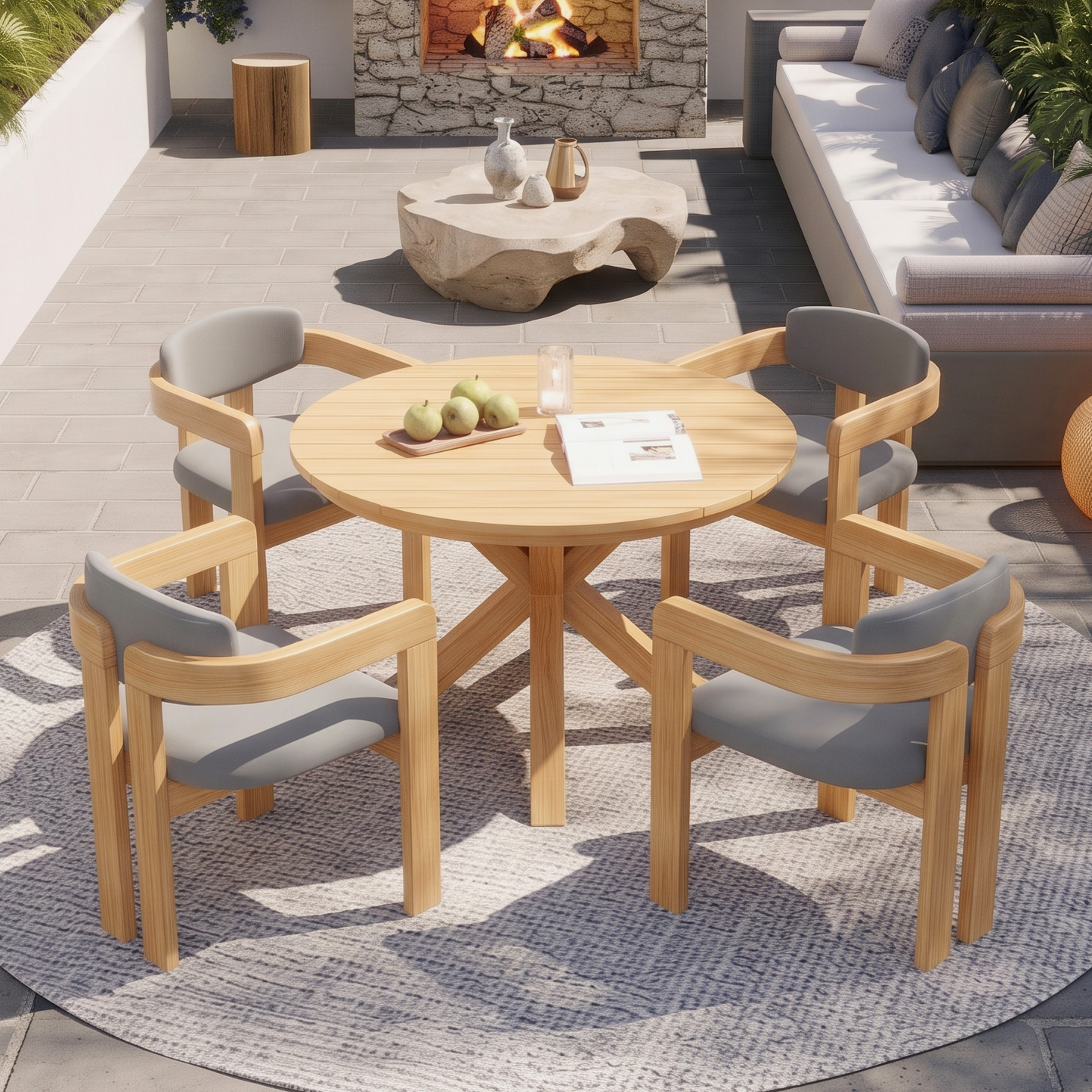 5-Piece Outdoor Acacia Wood Round Dining Set