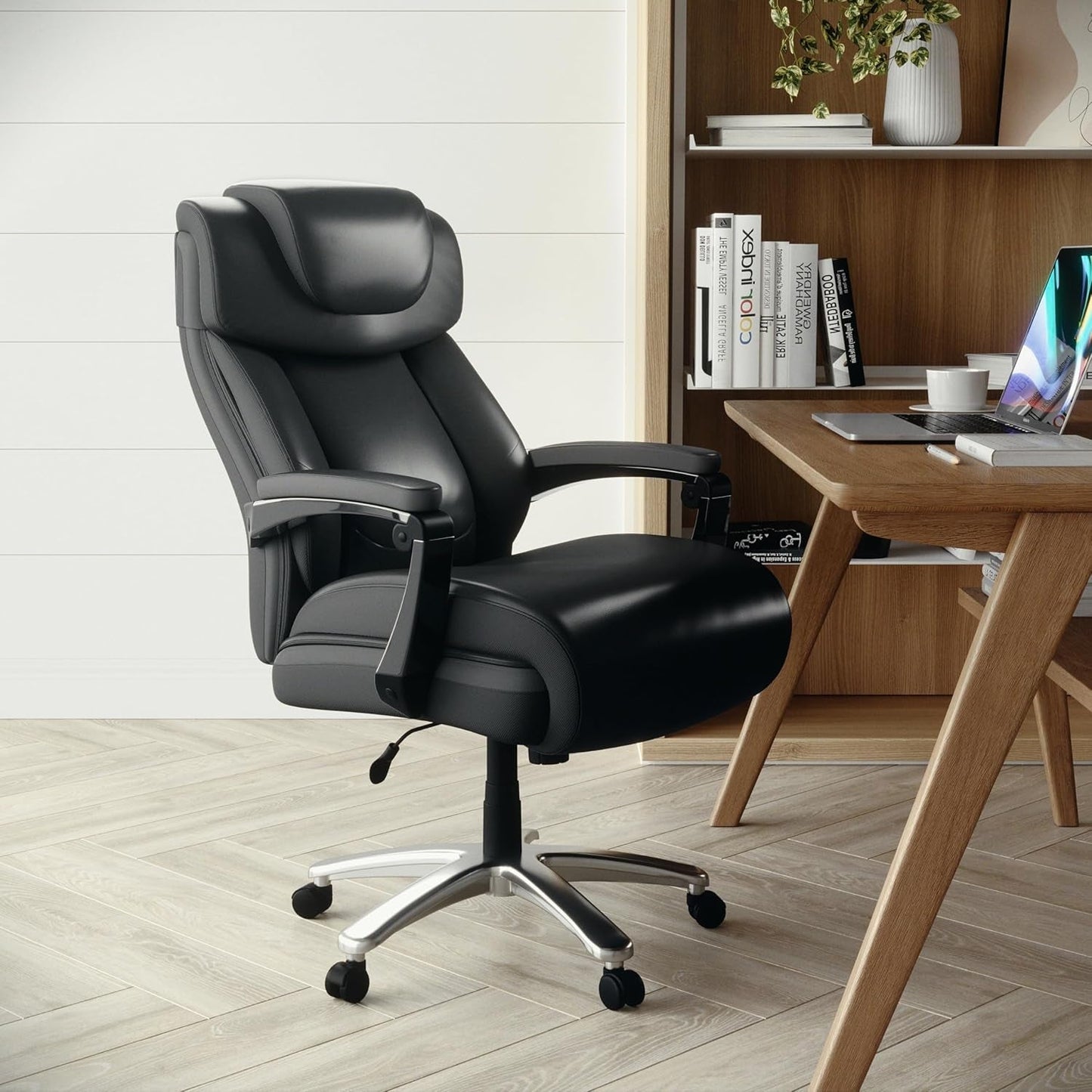 High-Back Headrest Ergonomic Office Chair Black LeatherSoft