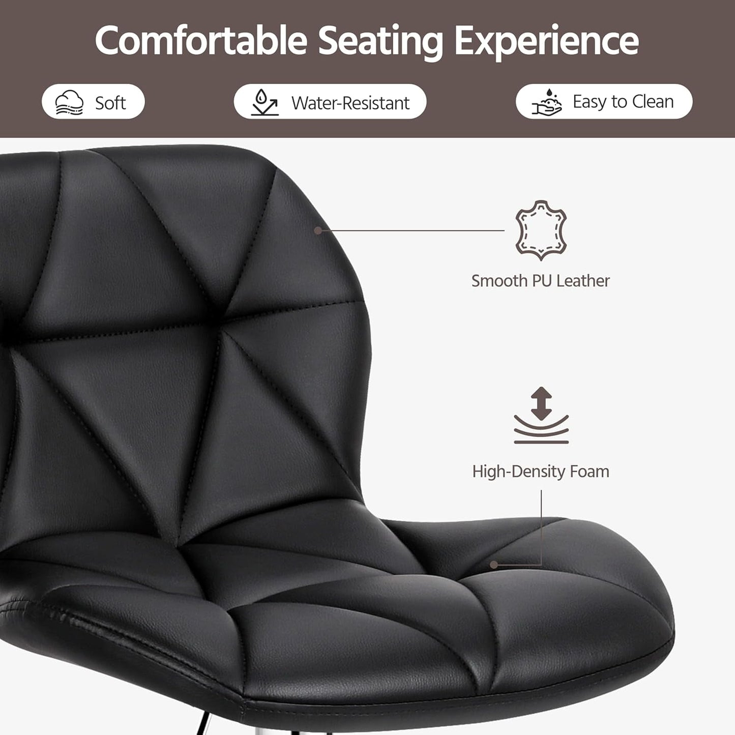 Set Of 2 Modern Adjustable Black PU Leather Bar Stools