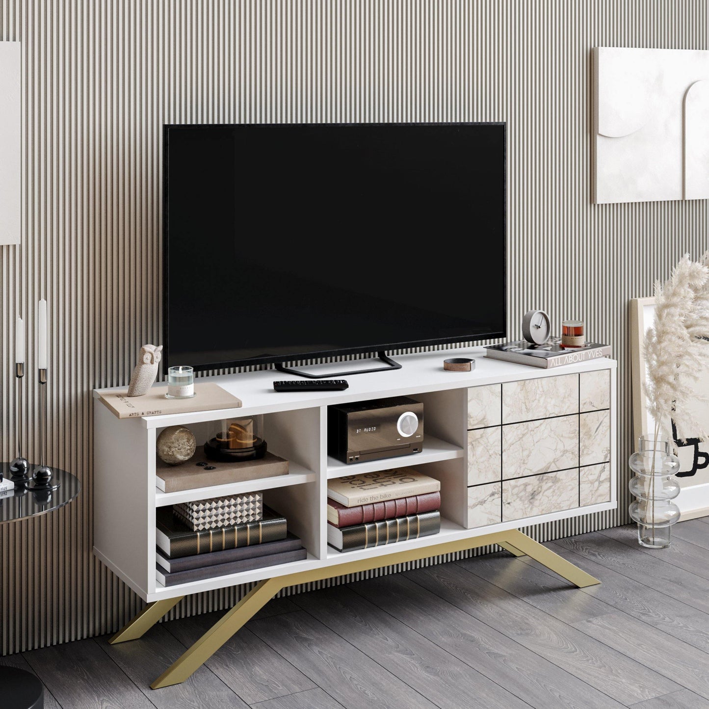 North 51" TV Stand and Media Console with A Cabinet and Shelves