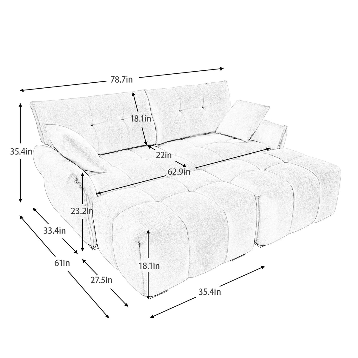 2 Seater Sofa Set with 2 Ottomans and Throw Pillows