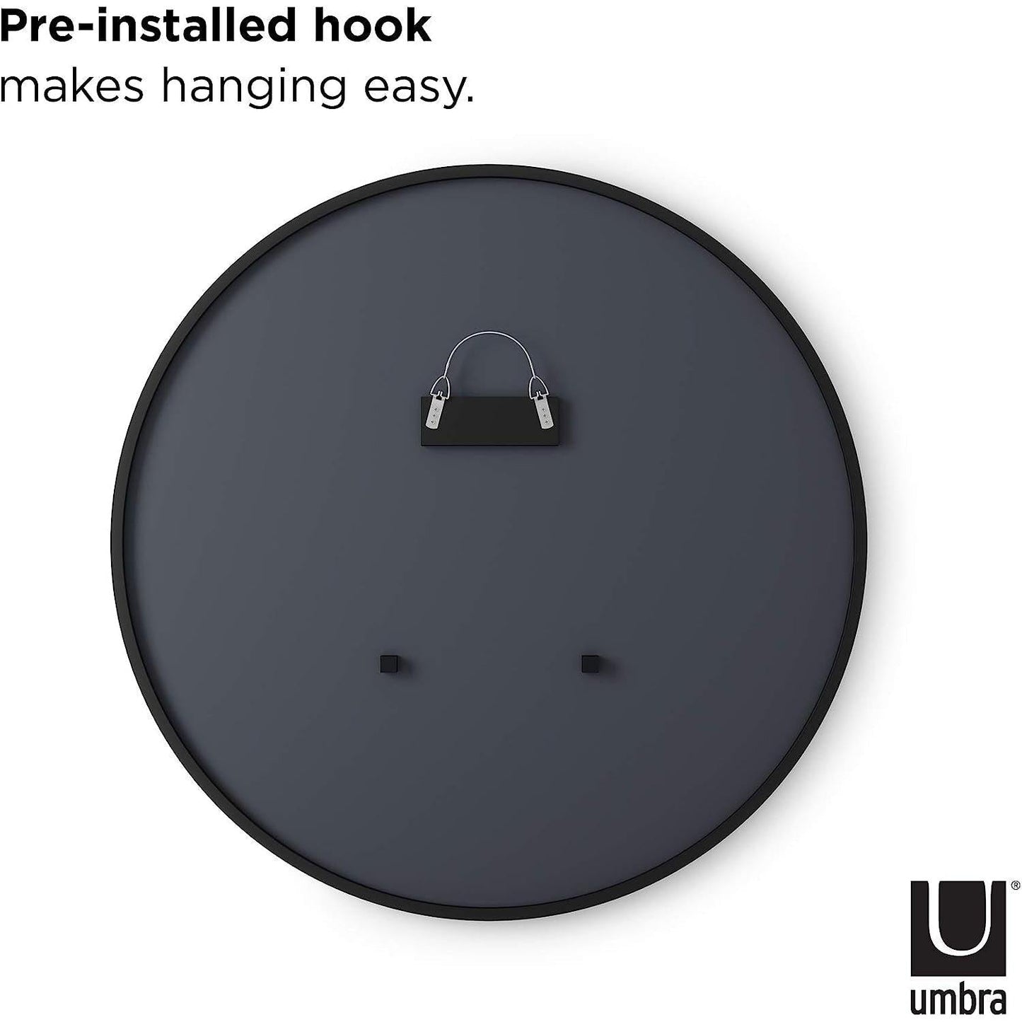 Round Rubber Wall Mirror 37 Inch back view showing pre-installed hook for easy hanging.