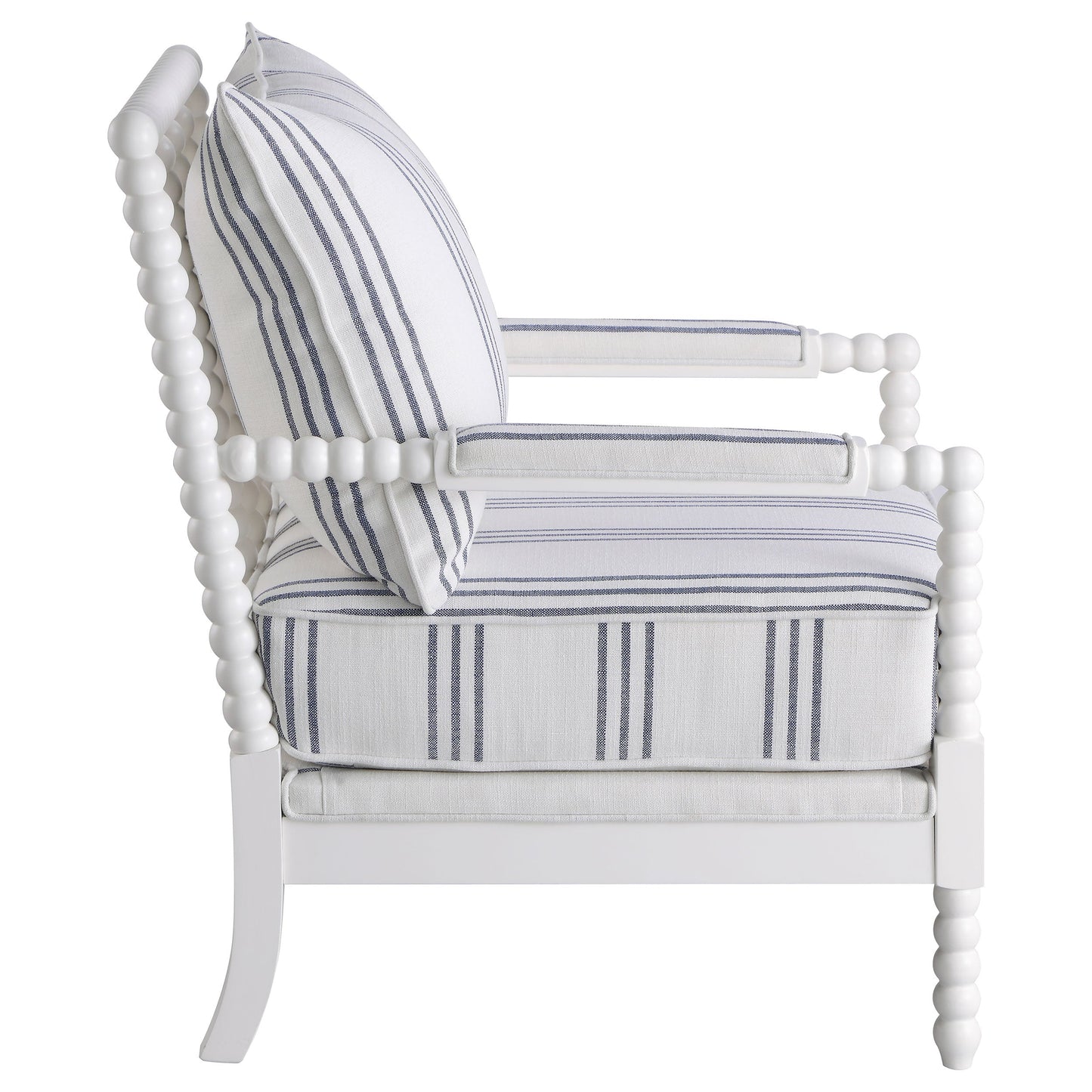 White and Navy Upholstered Stripe Accent Chair with Linen-Like Fabric