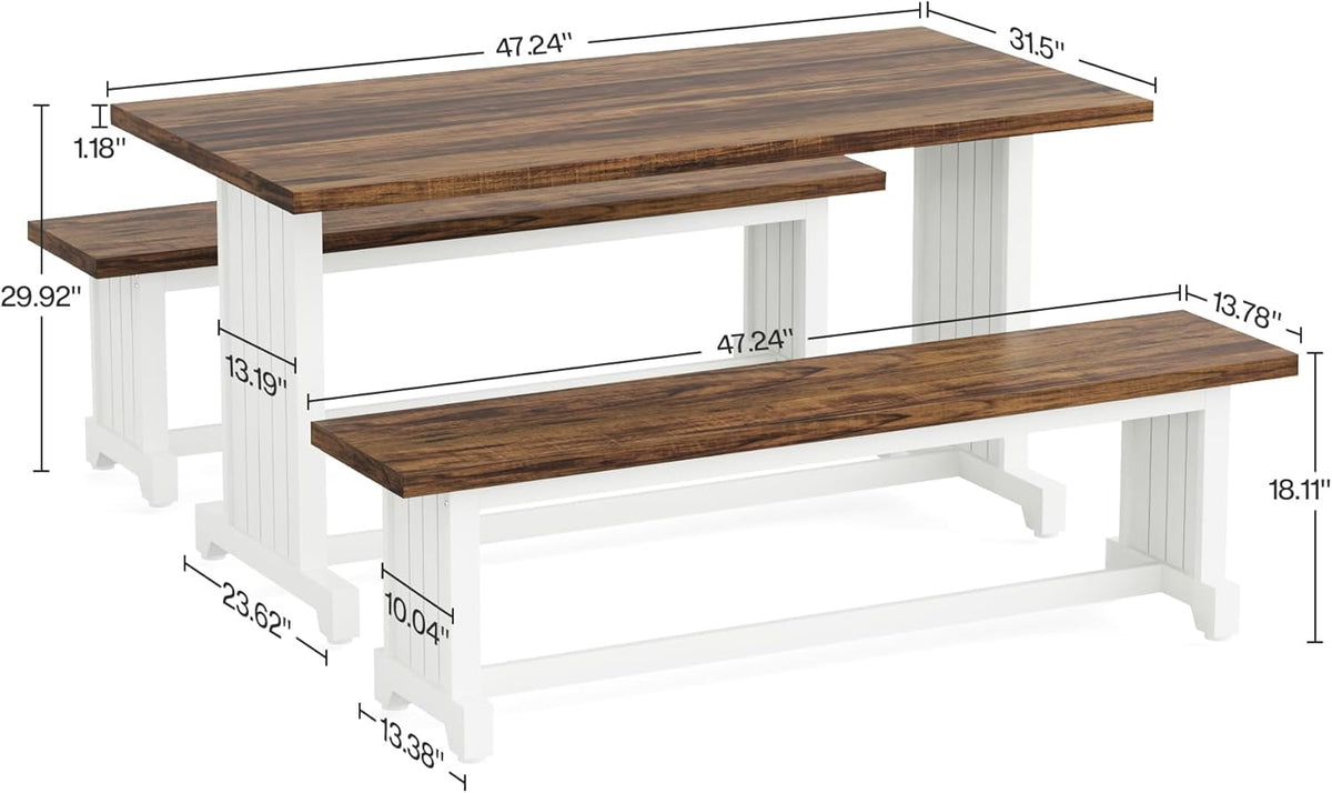 47" Farmhouse 3-Piece Dining Table Set for 2-4