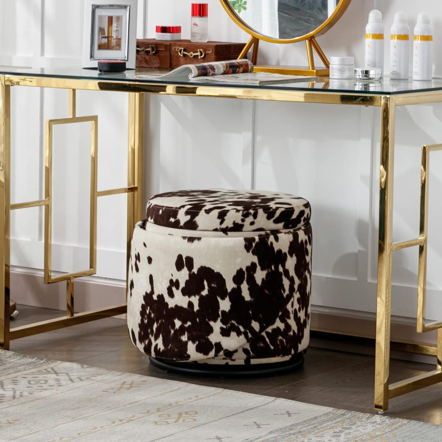 Velvet Upholstered Vanity Chair Storage Swivel
