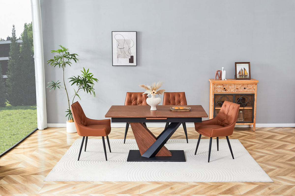 Modern Dining Table with MDF + Solid Wood Veneer Tabletop