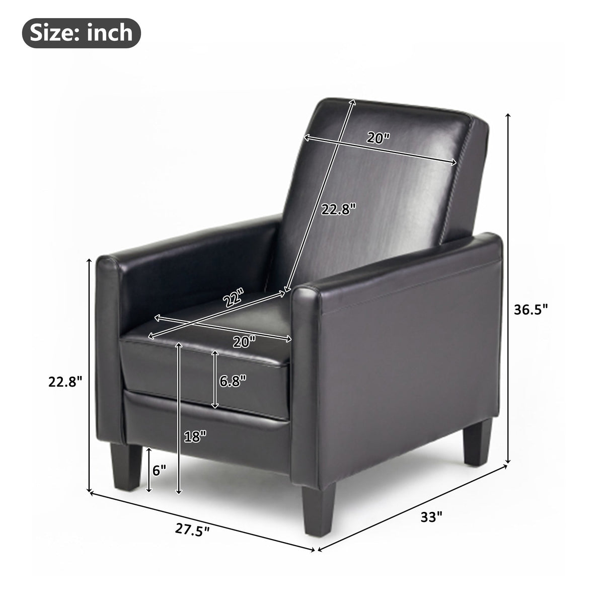 27.5" Push Back Recliner Chair