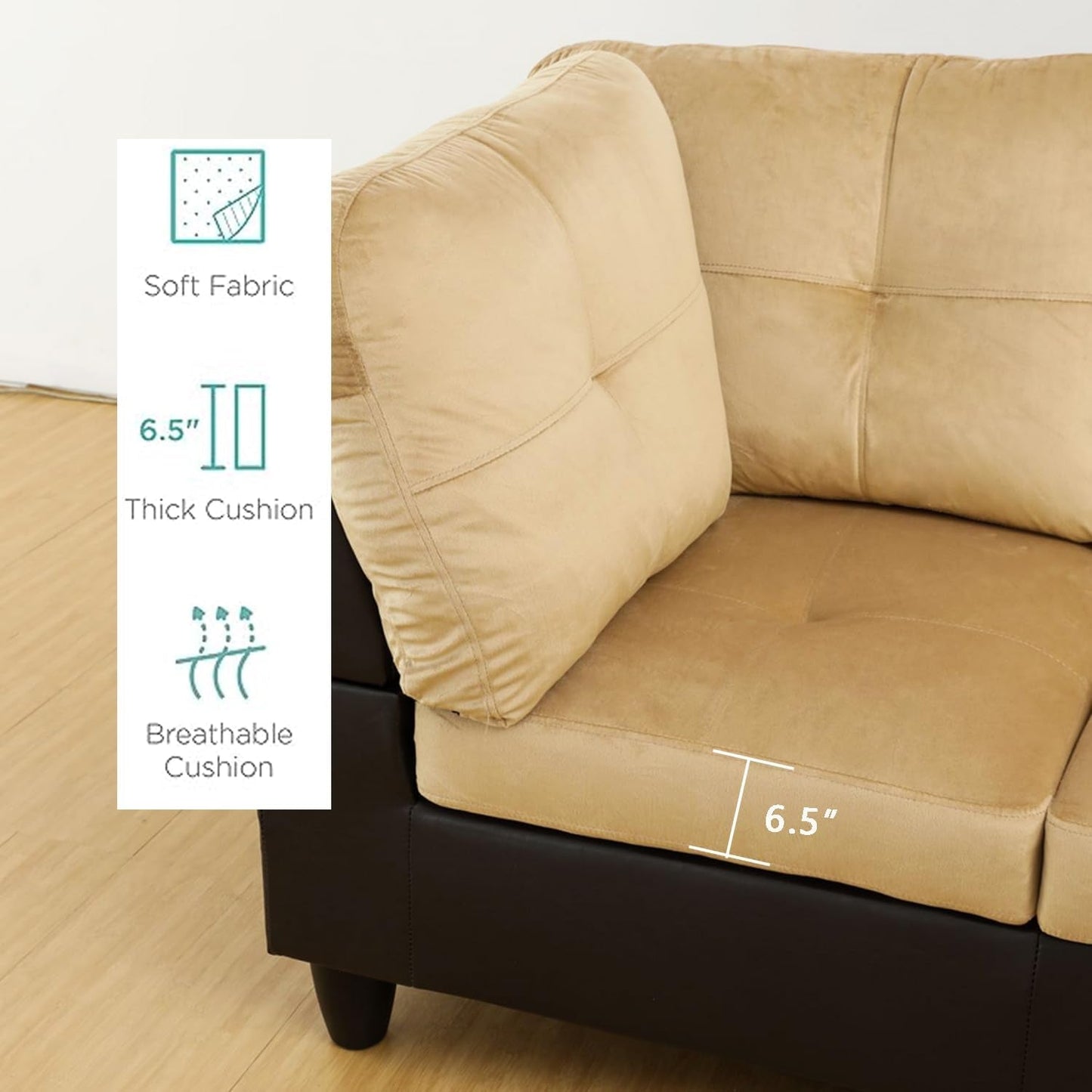 2 Piece L Shaped Sectional Sofa Set Beige Microfiber Right Hand Facing Ideal For Living Room
