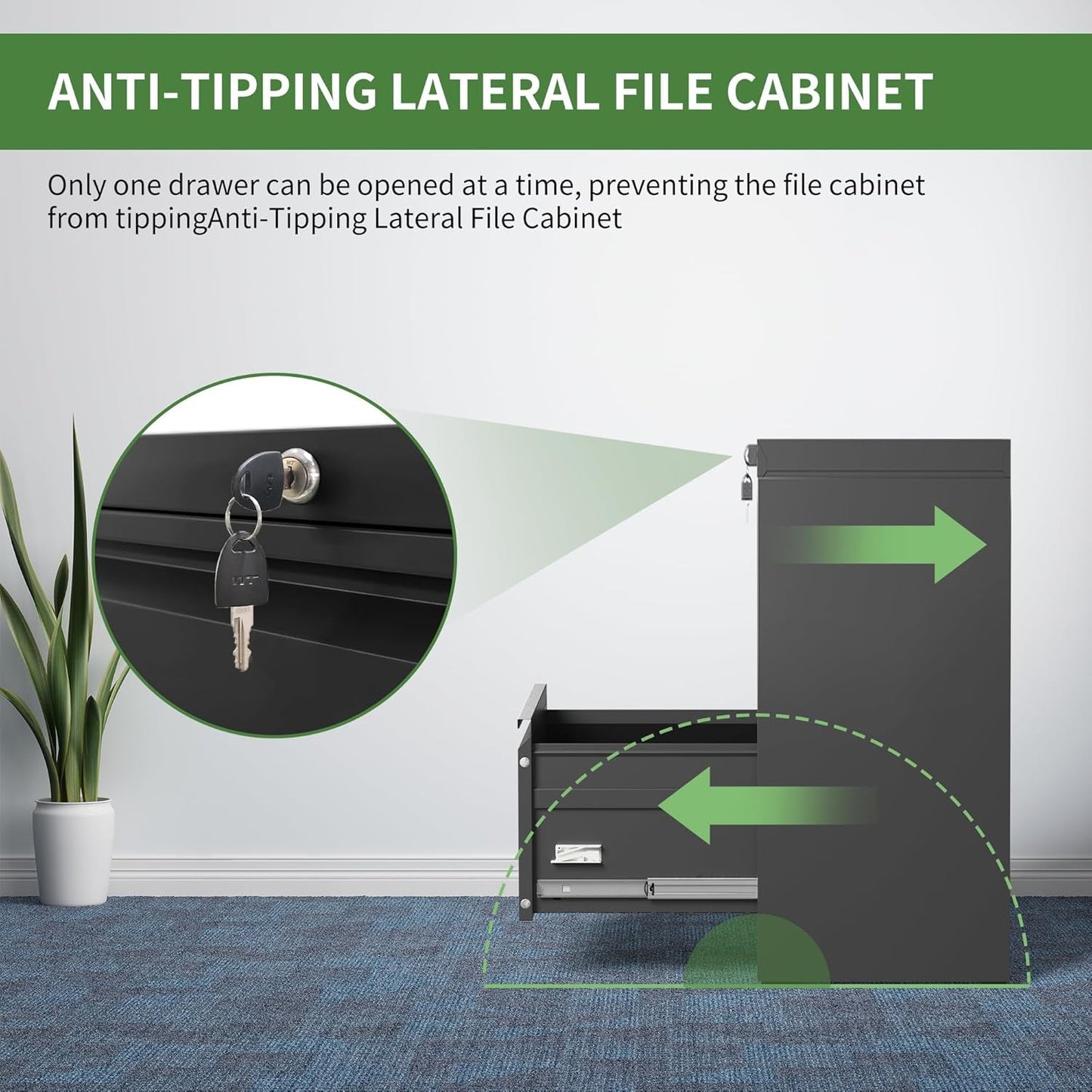 Black Lateral File Cabinet With Lock For Home Office