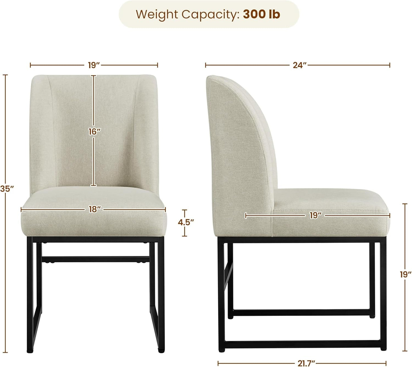 Beige Upholstered Dining Chairs Mid Back With Metal Legs 2