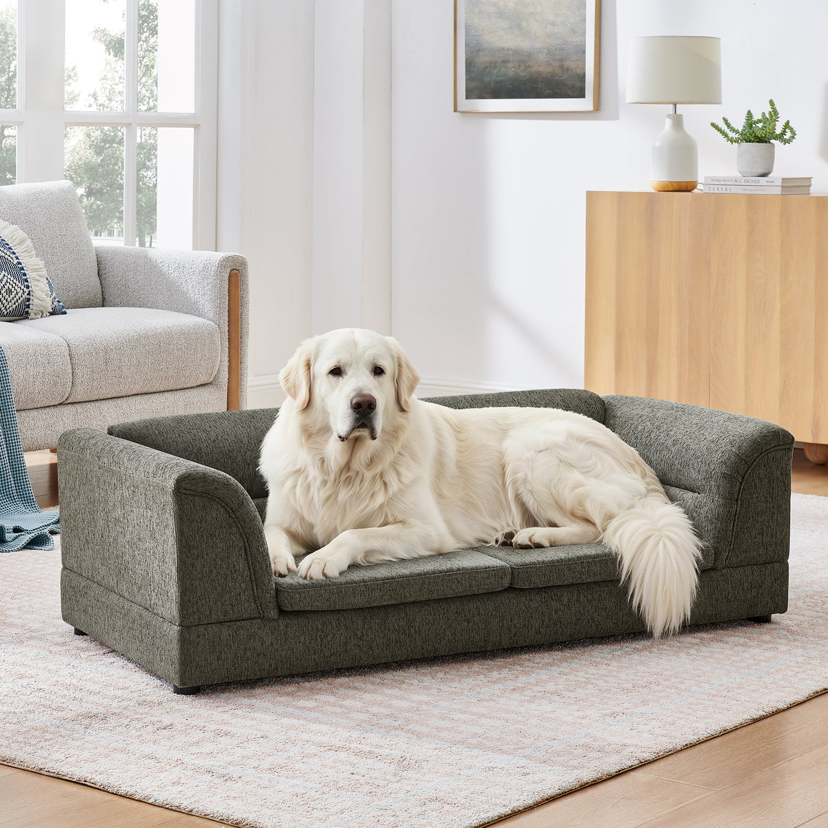 Oversized Pet Sofa, Curved Armrest Rectangular Dog Sofa