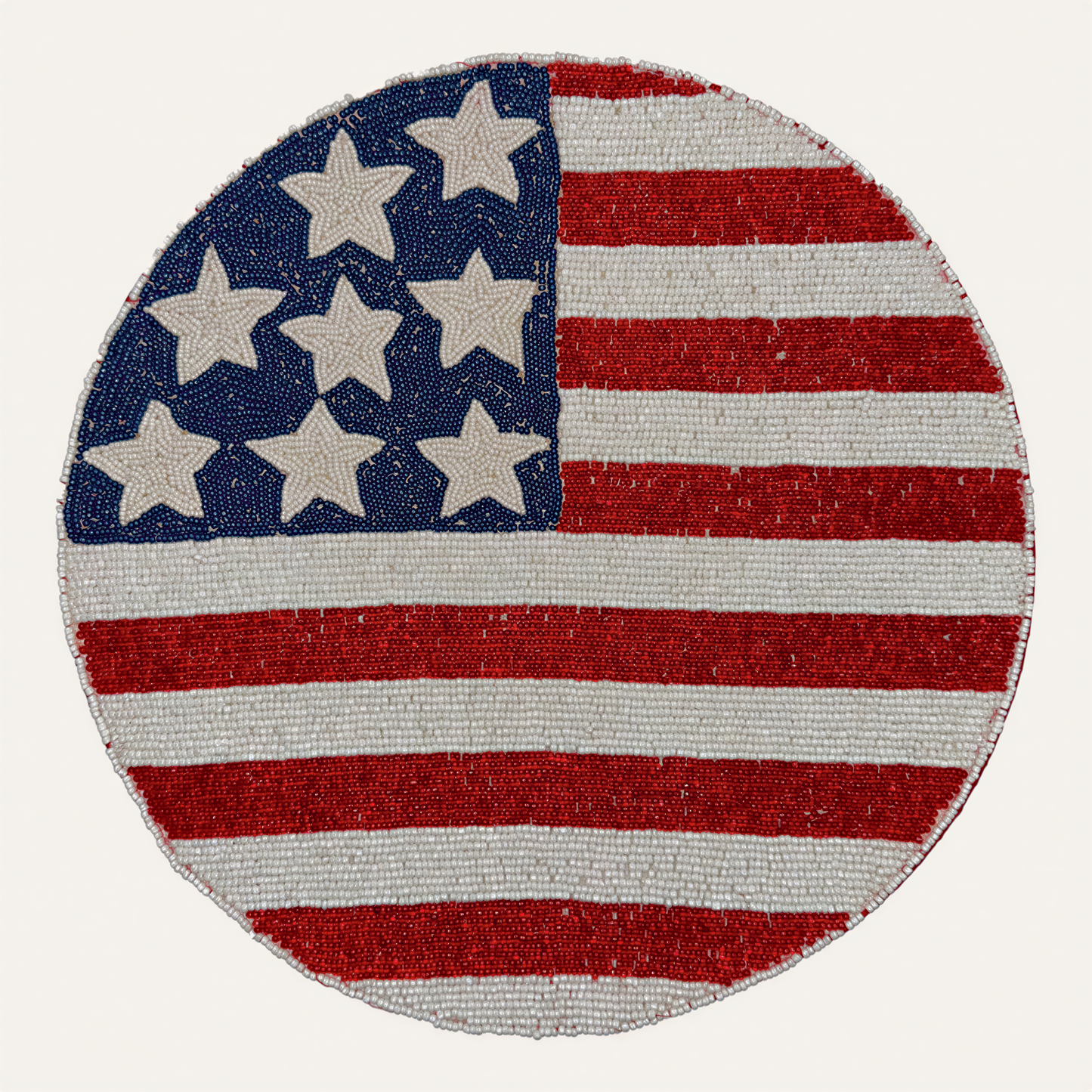 USA Flag Placemats – Round Beaded Placemats with Satin Backing | Handmade Table Decor