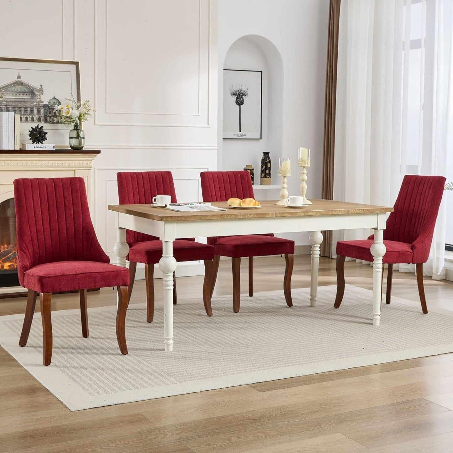 Velvet Dining Chairs Wine Red Channel Tufted Wood Legs