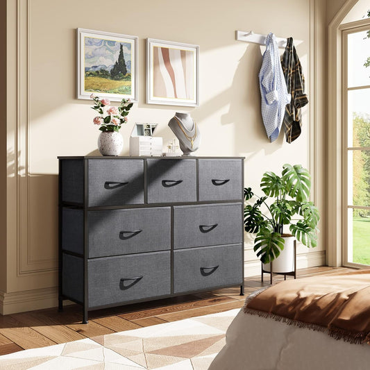 Dark Grey Dresser TV Stand With Fabric Drawers For 45 Inch TV