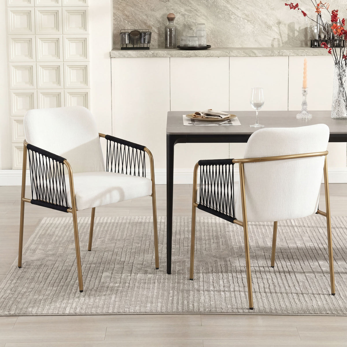 Modern Glam Upholstered Dining Chairs (Set of 2)