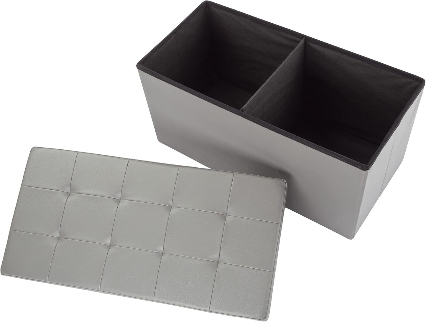 Storage Ottoman Bench 30 Inch Gray Removable Divider