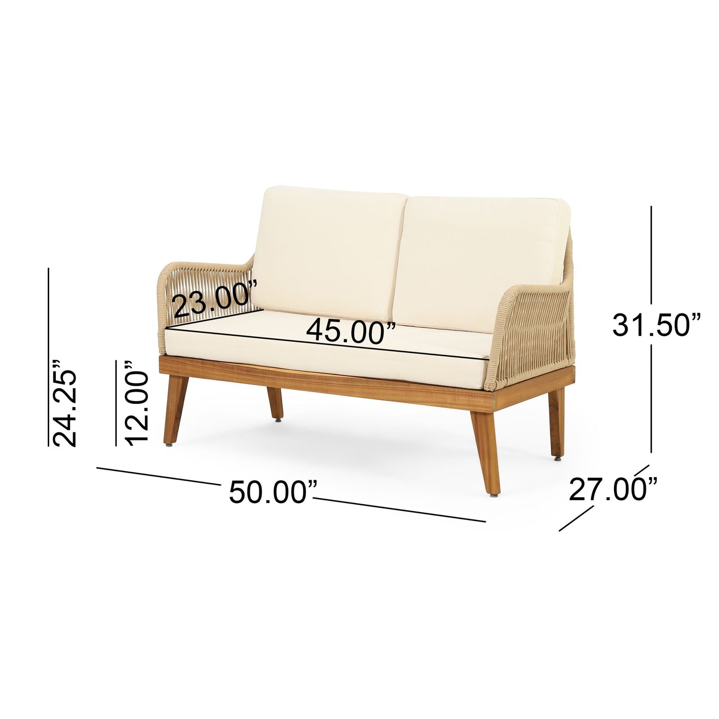 Hueber Outdoor and Rope 4 Seater Chat Set with Cushions - Teak